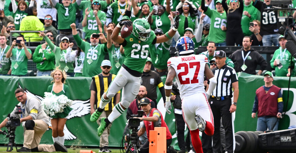 Oct 26, 2025; Philadelphia, Pennsylvania, USA; Saquon Barkley
