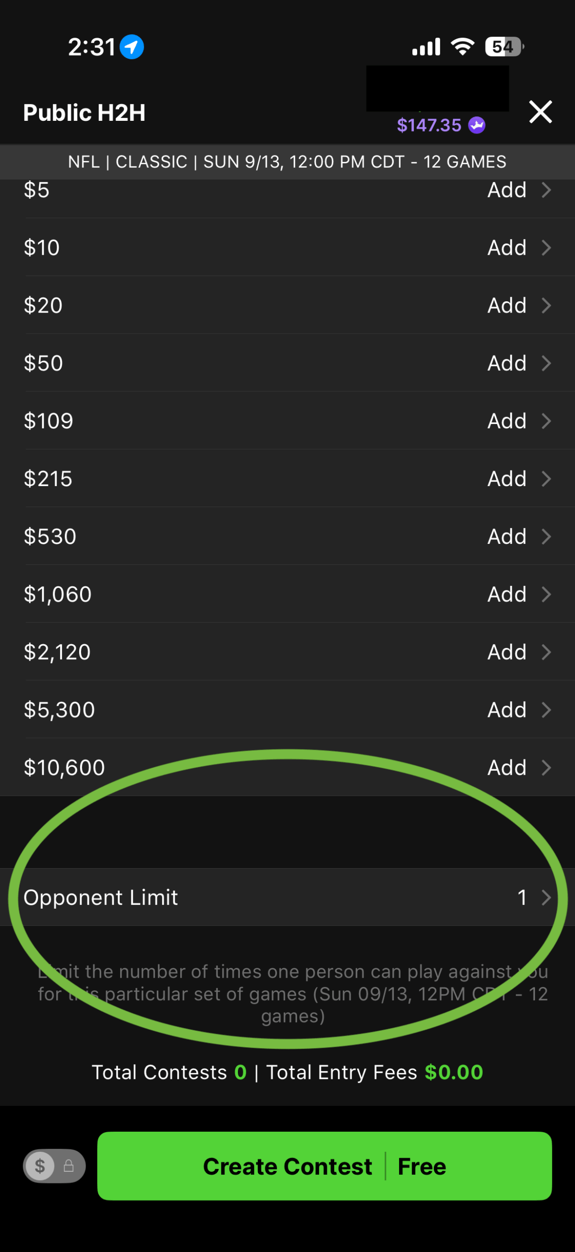 Contest options